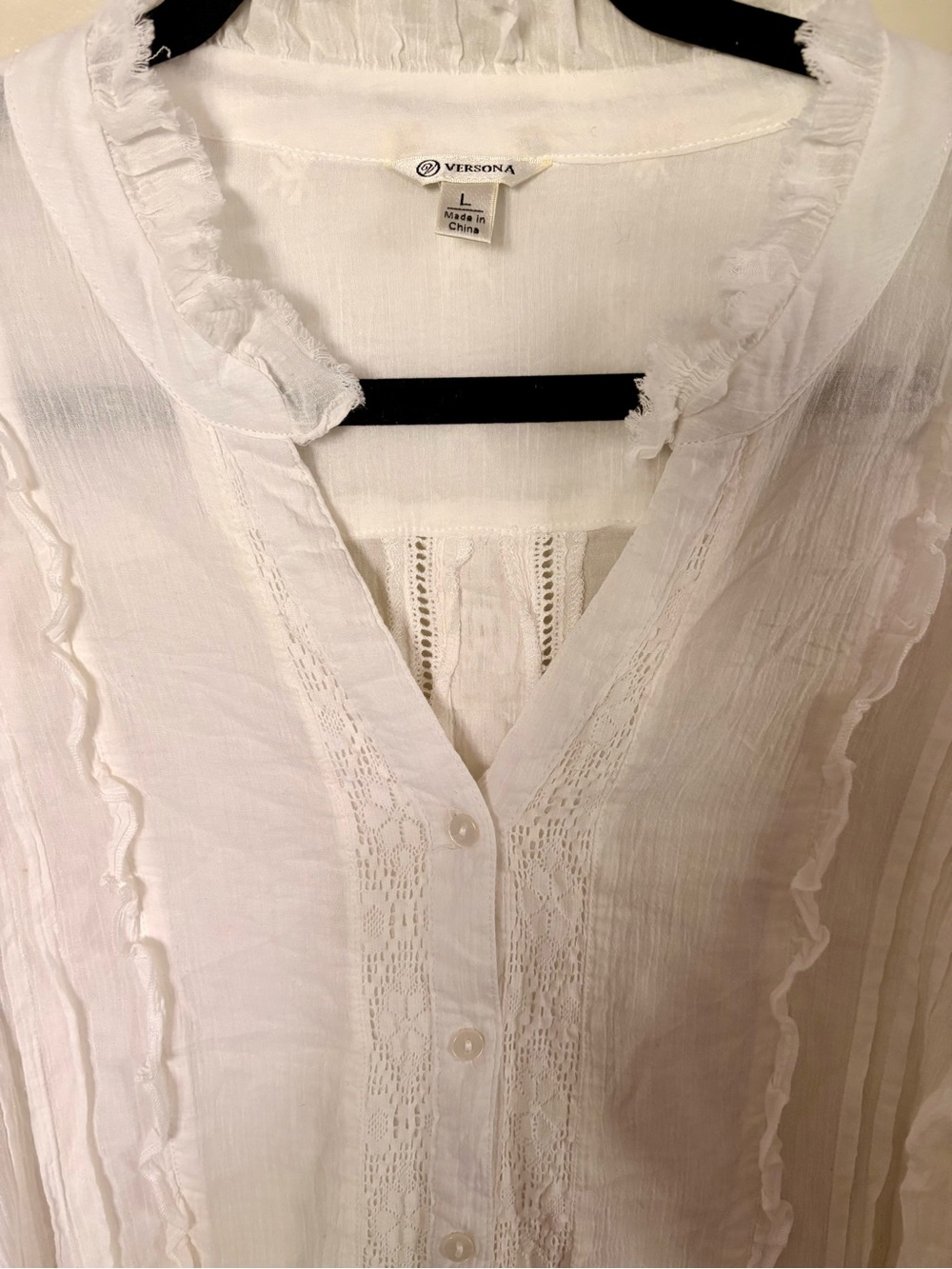 Versona White Ruffled Button-Front Blouse - Picture 5 of 13